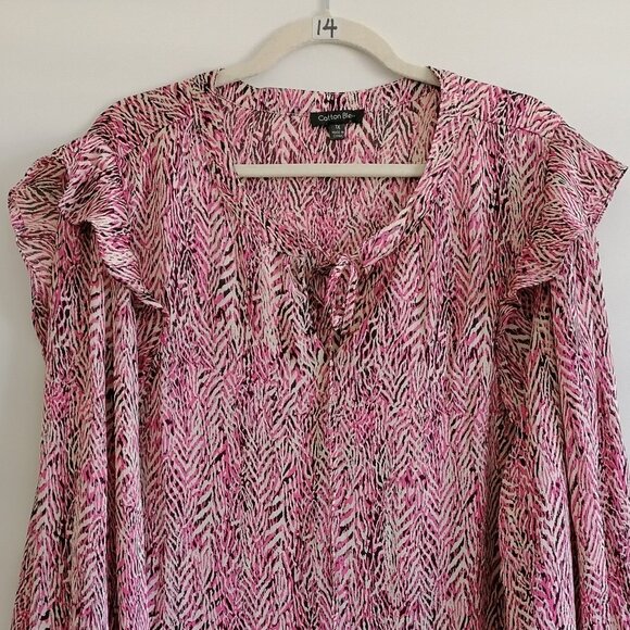 Cotton Bleu Womens Pink Balloon Sleeve Abstract Print Boho Blouse Top Size 1X - Picture 2 of 7